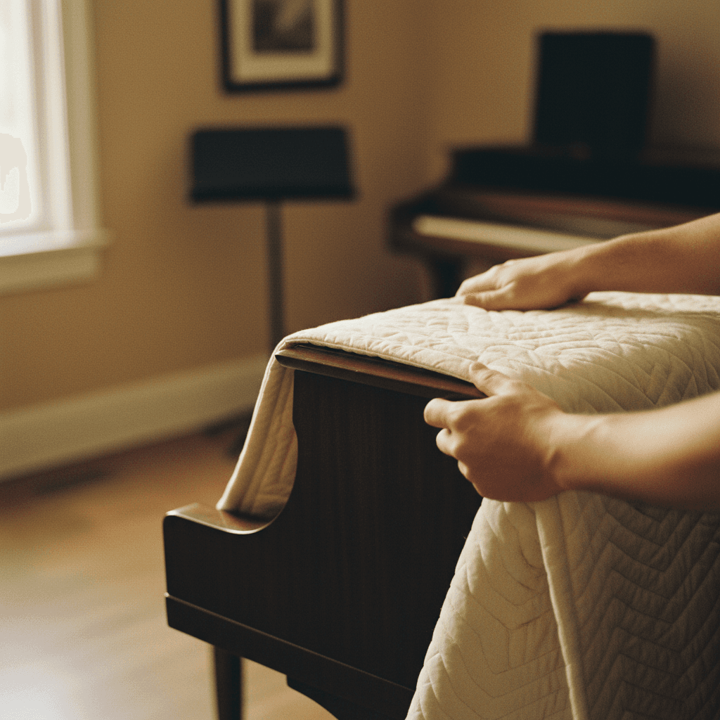 Protective wrapping of piano for safe transport