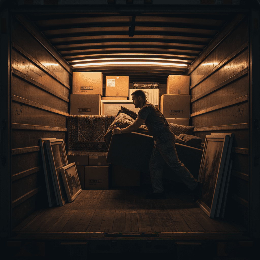 Loading household furniture into moving truck